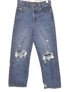 LEVI’S Ribcage Straight Distressed High Rise Button Fly Mom Denim Jeans 27